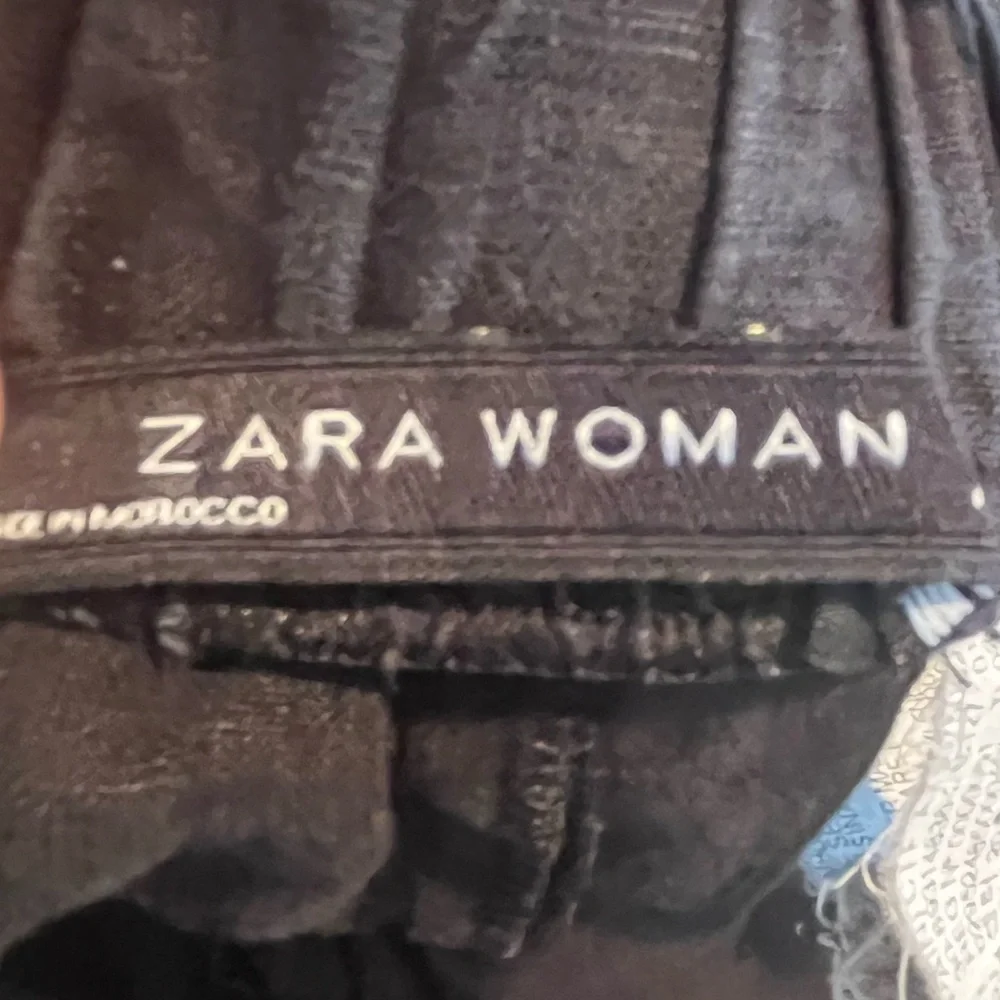 Zara Western Boho Flare Linen Pants Black Pom Pom Hem Rodeo Stretch Waist Small